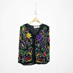 VTG 80's AVALON SILK Ladies Vintage Sequin Beaded Trophy Evening Jacket Womens M